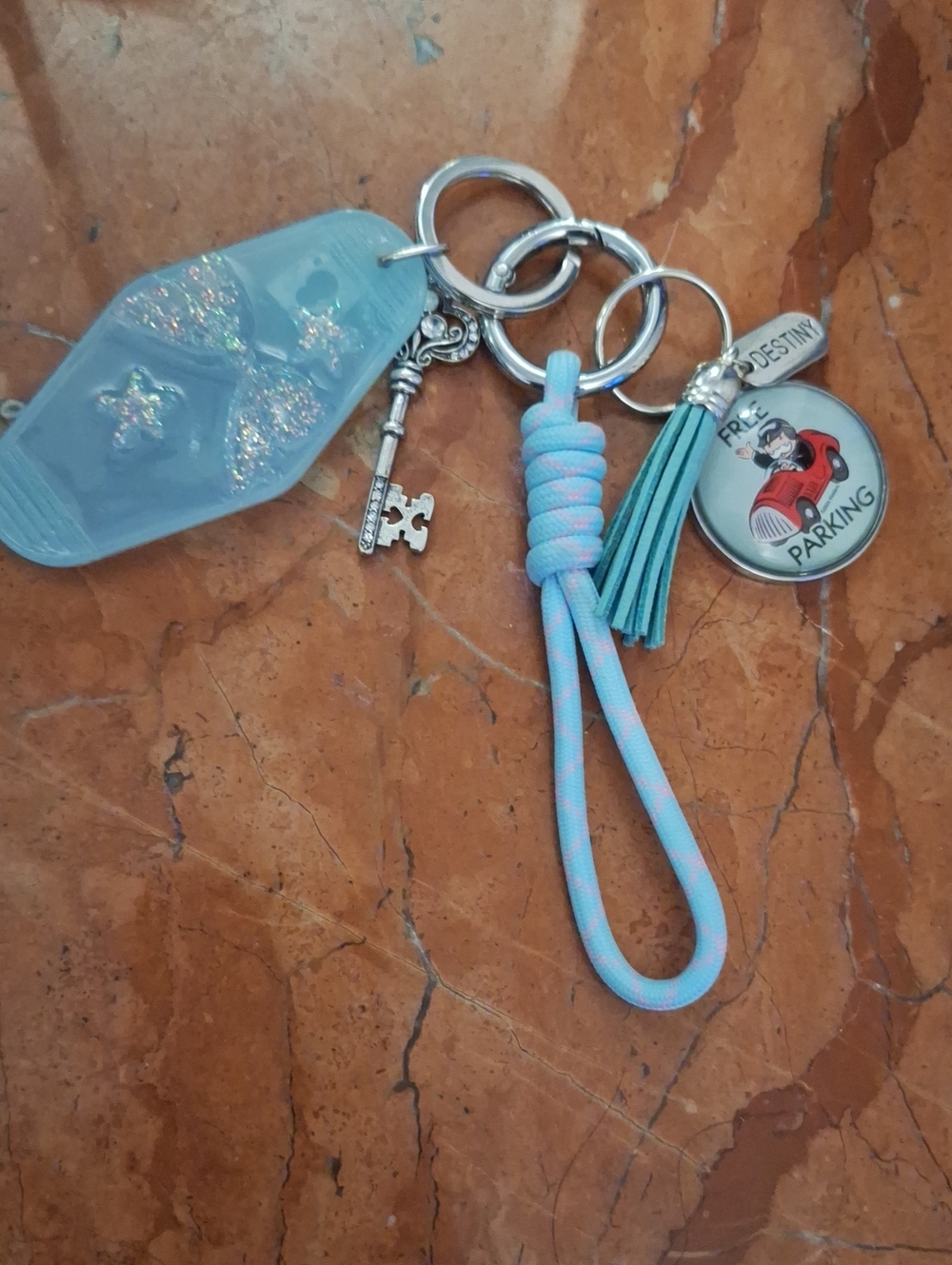 Blue Tassel & Key Charm Keychain Bag Charm Travel Themed